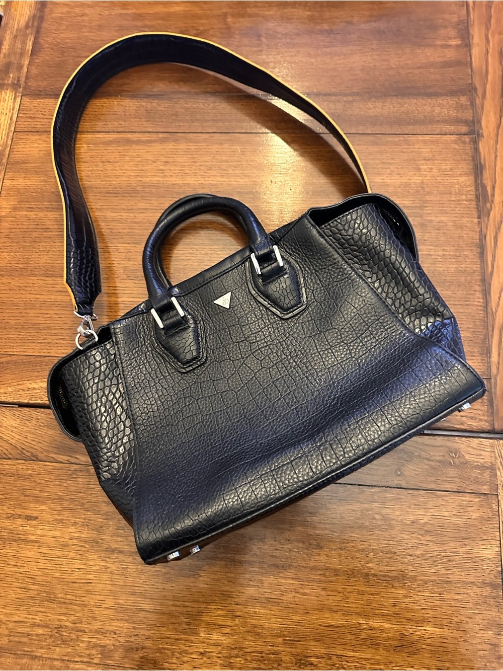 Sam Edelman Black Leather Croc- Style Embossed Large Tote